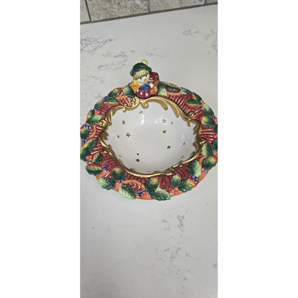 Fitz and Floyd Essentials Snowman Wreath Holiday Serving Bowl Christmas